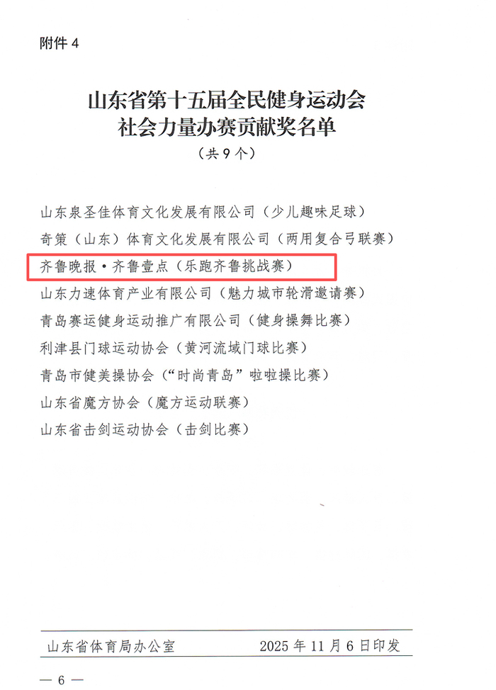 齐鲁晚报·齐鲁壹点获第十五届全民健身运动会社会力量办赛贡献奖|山东省|赛事|公益_新浪新闻